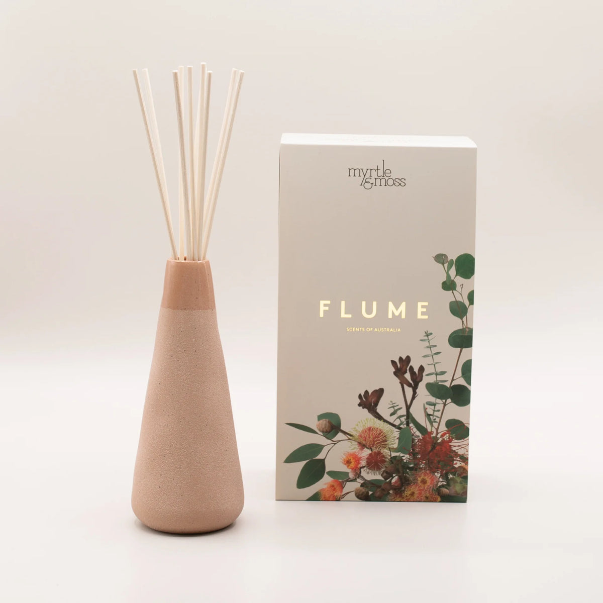 Myrtle & Moss Flume reed diffuser in dusty blush ceramic vase