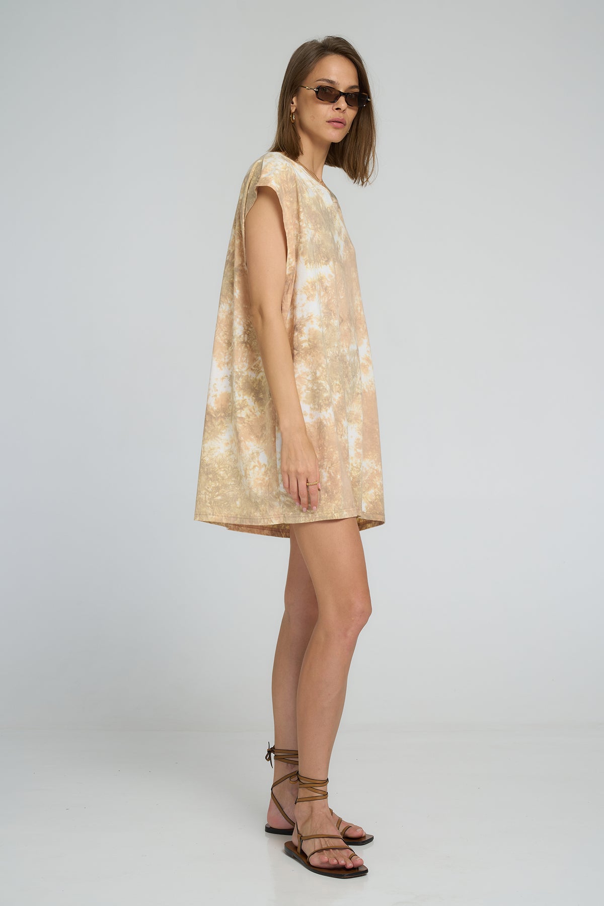 Lilya Pura Vida Mini Dress Earth Tie Dye - model back view