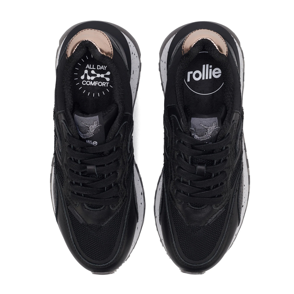 Rollie Nation - Kentu Black/Rose Gold — front view flat lay