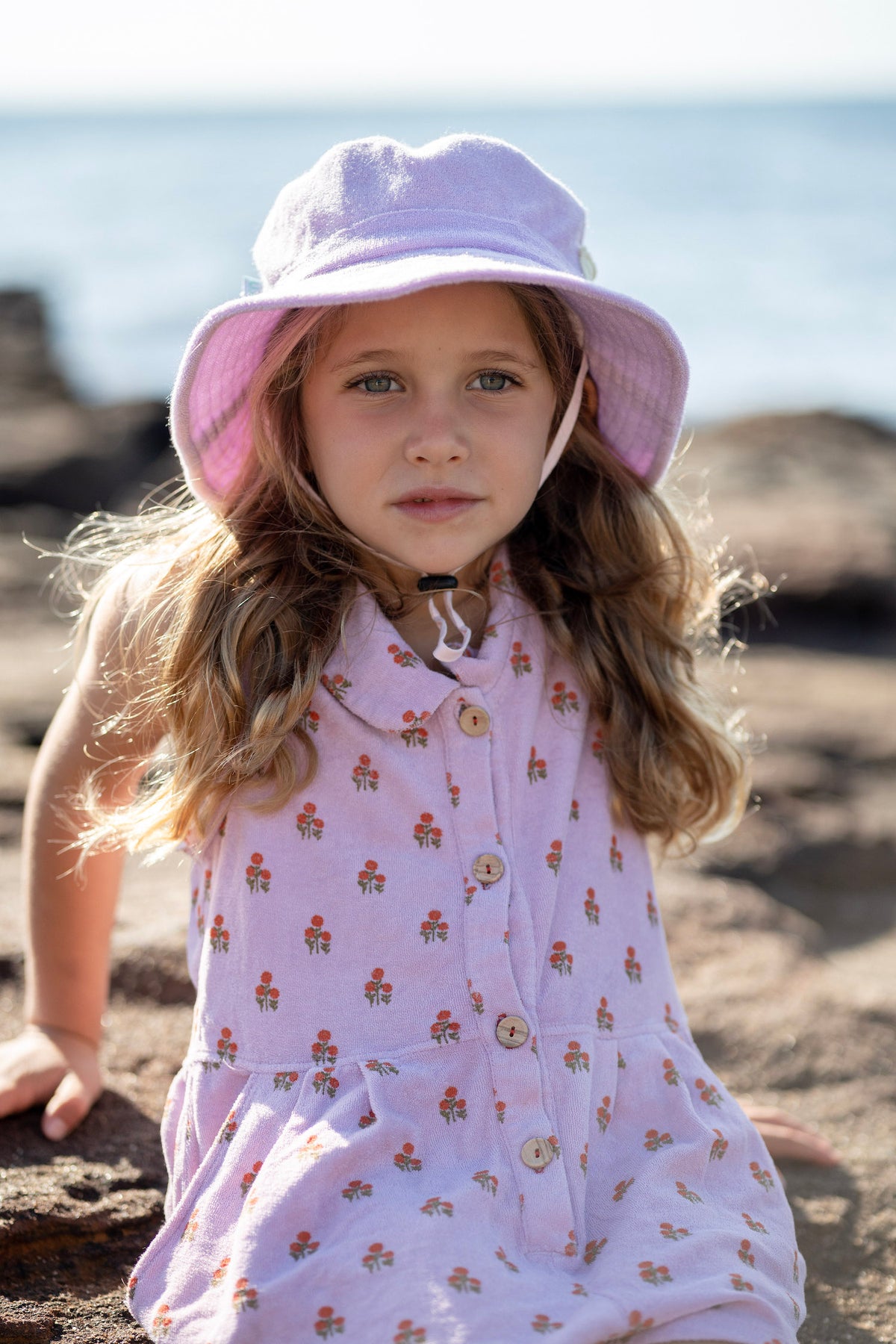 Acorn Terry Toweling Bucket Hat blue - side view on model