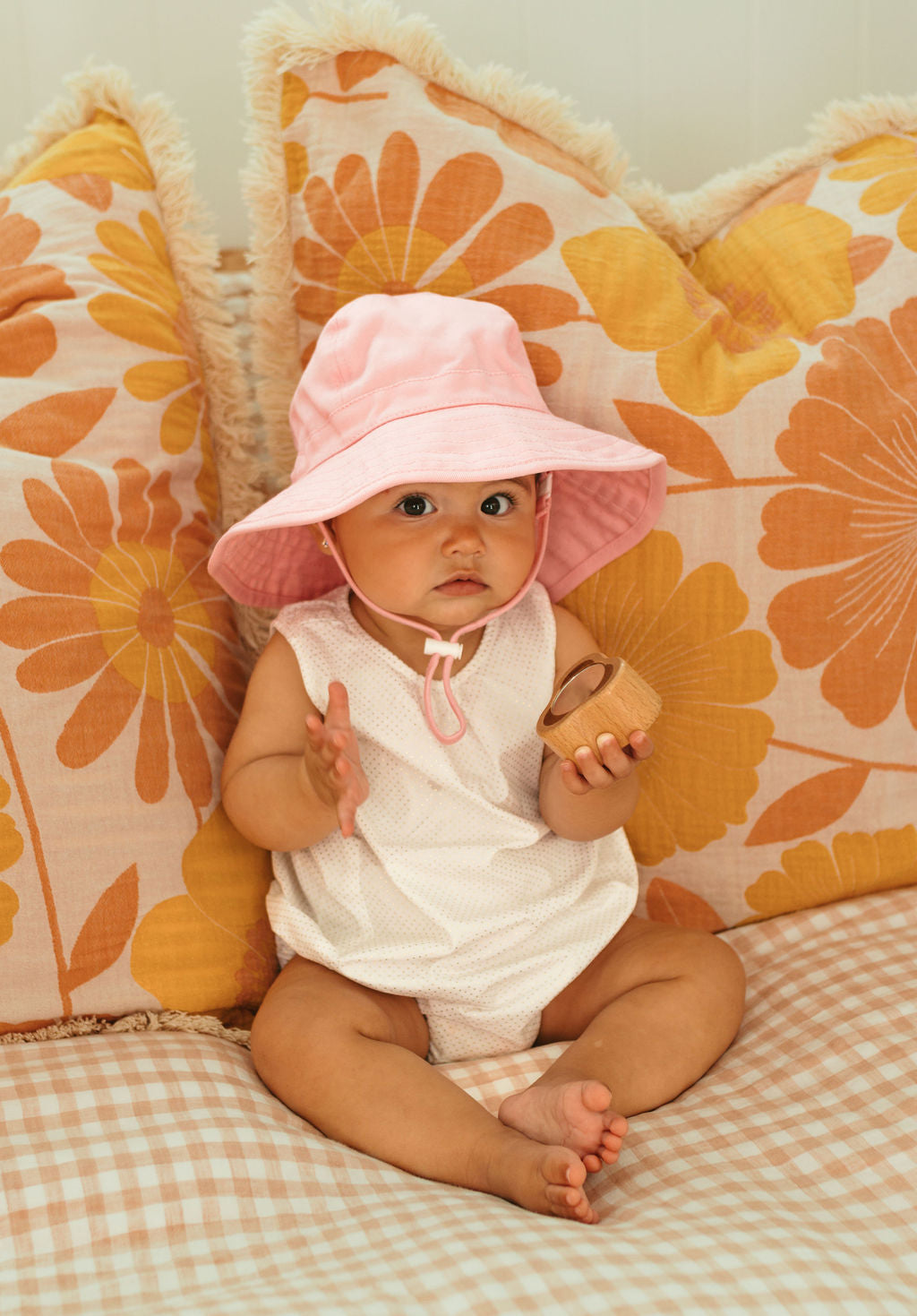 Acorn Baby Pink Wide Brim Infant Hat - brim detail close-up