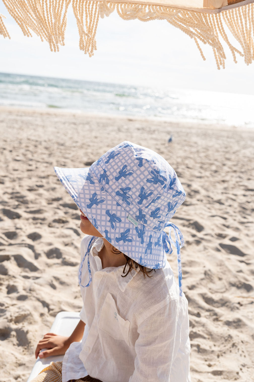 Acorn Blue Lobster Wide Brim Swim Hat - brim detail close-up