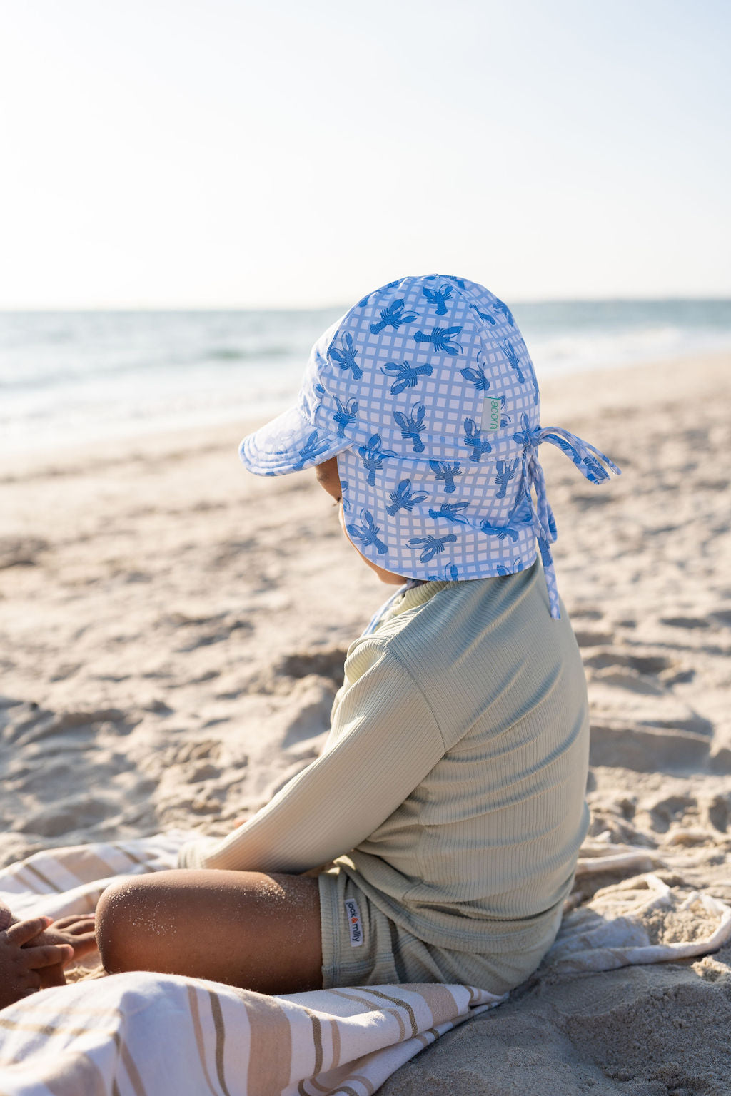 Acorn Blue Lobsters Swim Flap Cap - side view on child