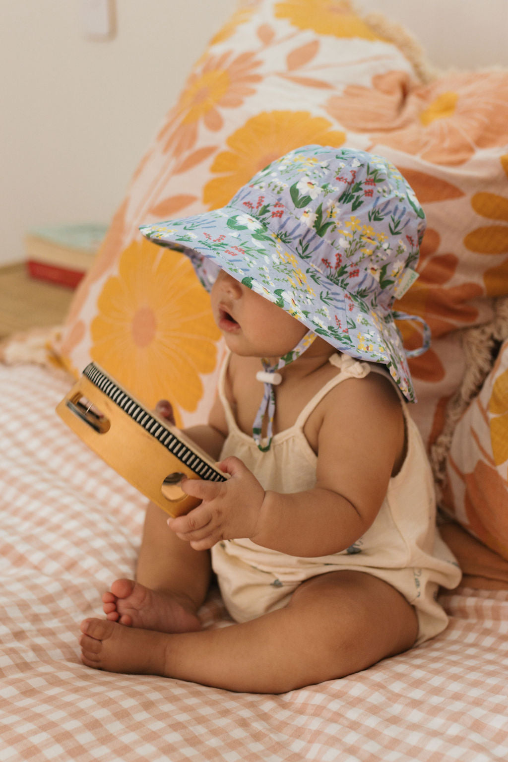 Acorn Baby Chateau Blooms Wide Brim Infant Hat - brim detail close-up
