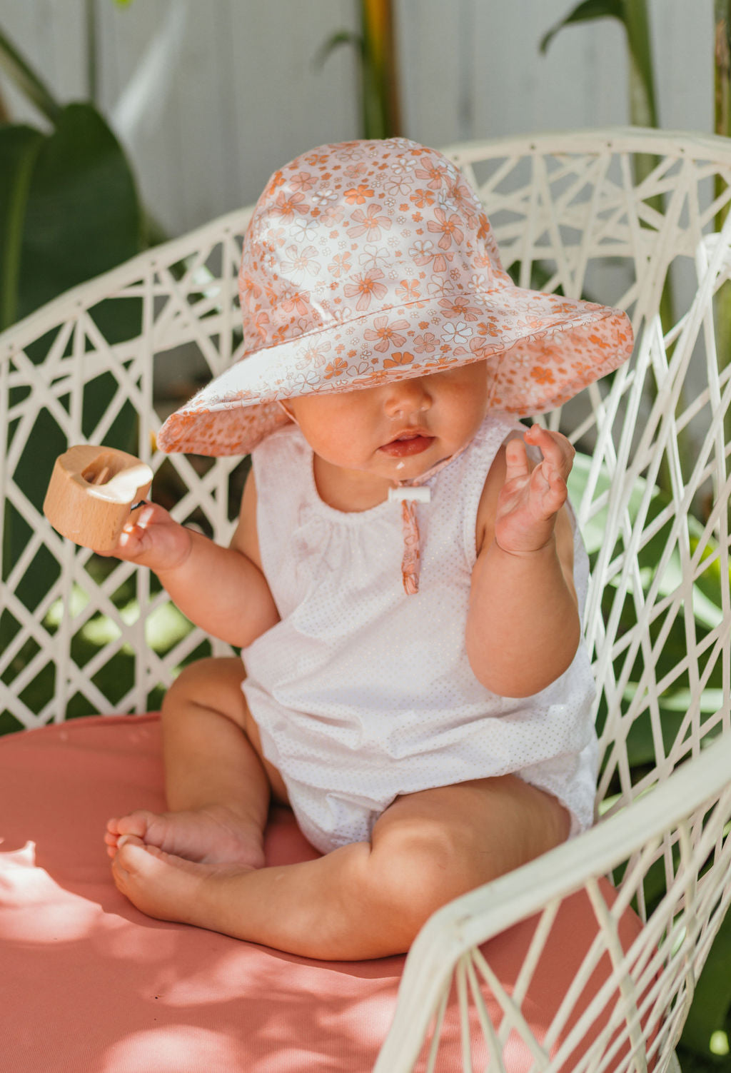 Acorn Baby Lulu Wide Brim Infant Hat - side view on baby