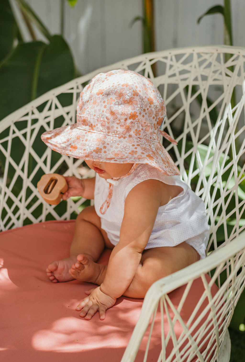 Acorn Baby Lulu Wide Brim Infant Hat - front view on baby