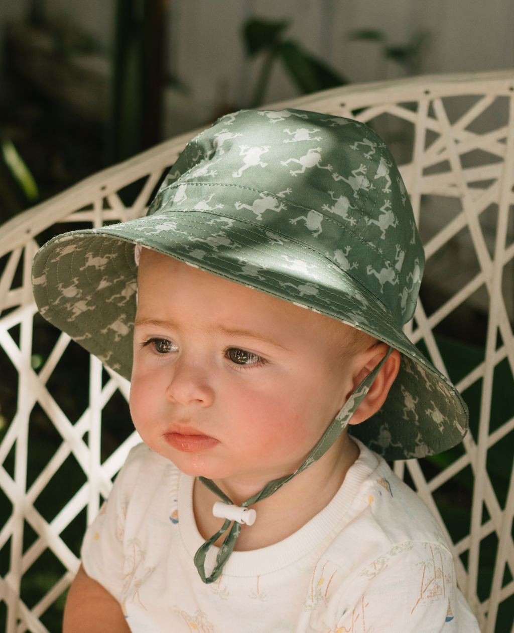 Acorn Baby Frogs Wide Brim Infant Hat - side view on baby