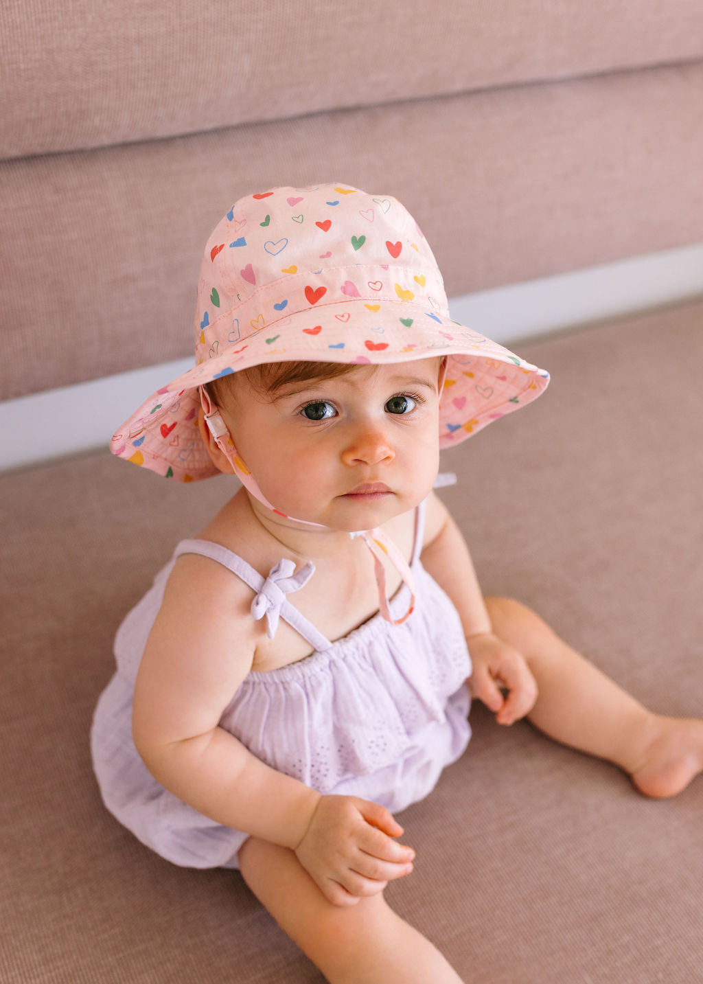 Acorn BABY | Floating Hearts Wide Brim Infant Hat Pink