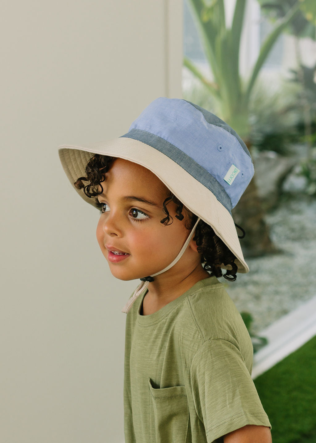 Acorn | Blue Colour Block Wide Brim Bucket Hat