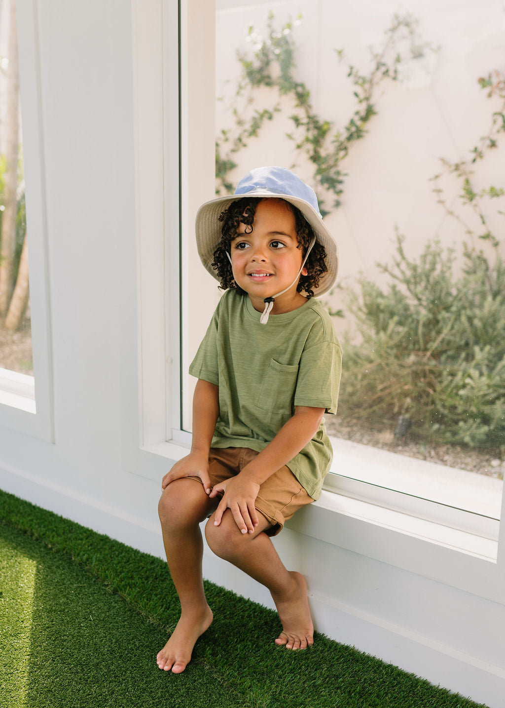 Acorn | Blue Colour Block Wide Brim Bucket Hat