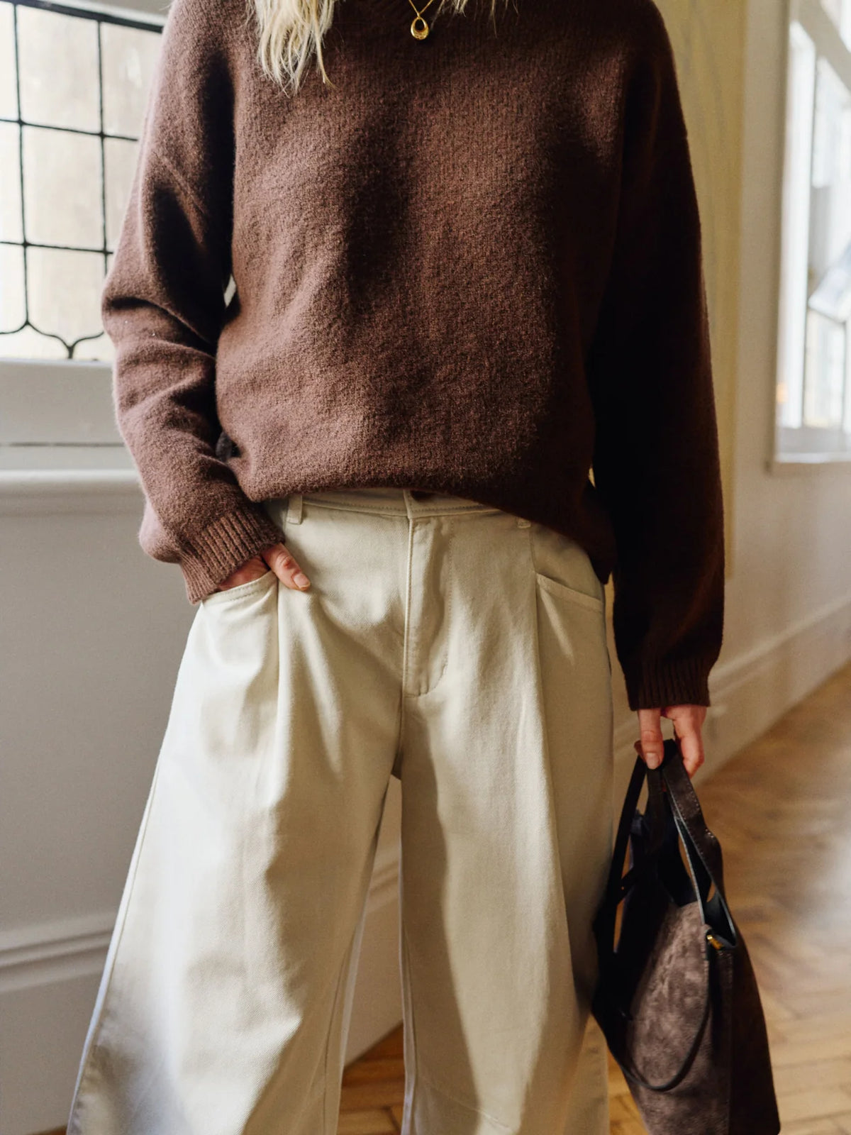 Ceres Life - Gemma Pleat Pant- Eggshell — styled lifestyle shot