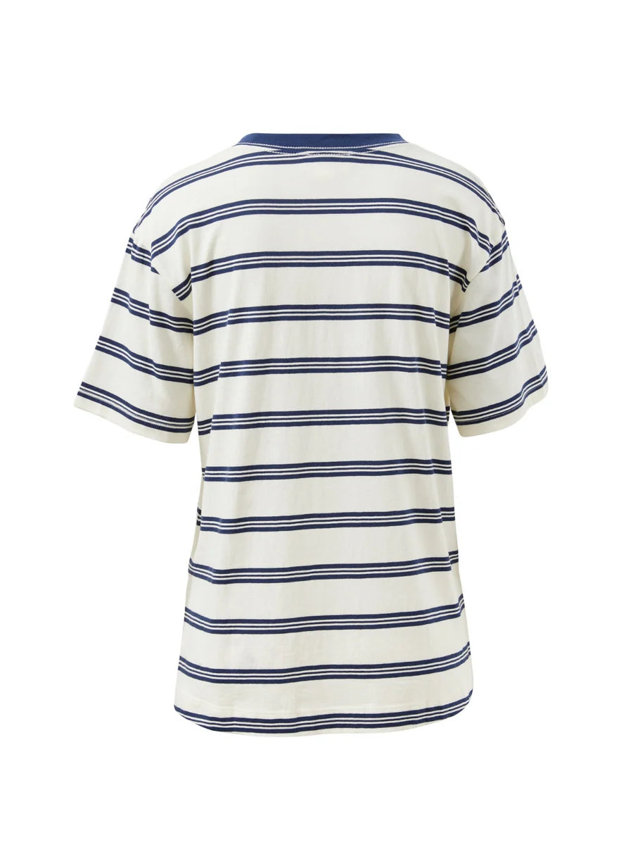 Ceres Life - Stevie Slouchy Tee in Milk/Heritage Navy Stripe — side view