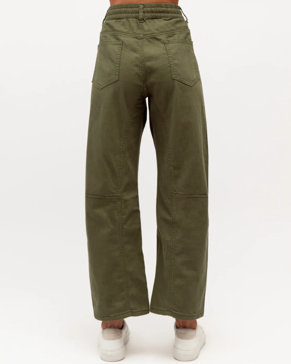 Label of Love Faded Barrel Leg Jean Khaki - back view on model