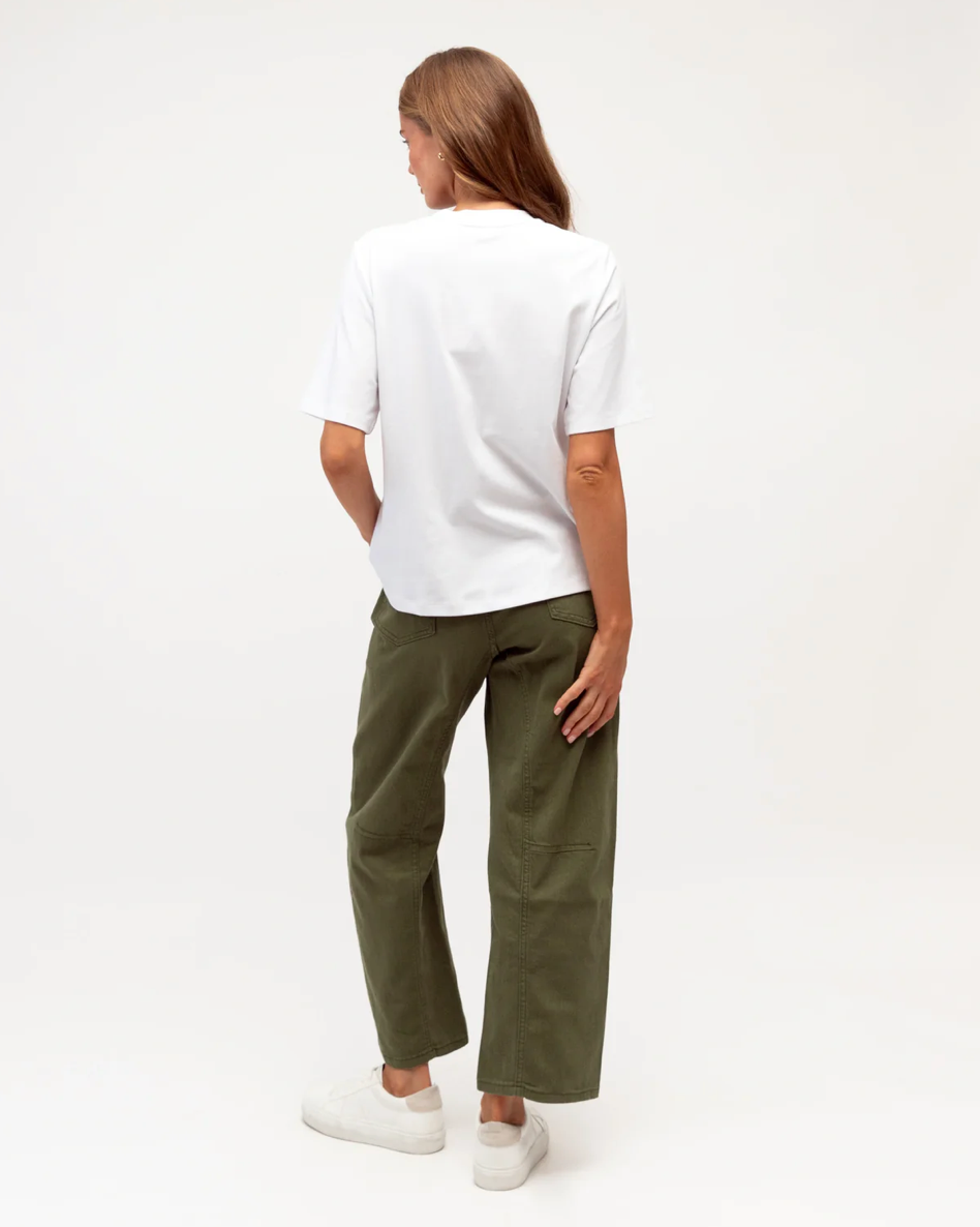 Label of Love Faded Barrel Leg Jean Khaki - front view on model