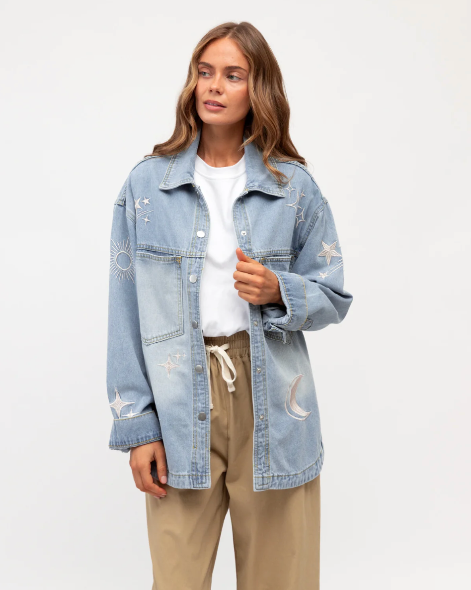 Label of Love Written in the Stars Shacket Denim - product flatlay