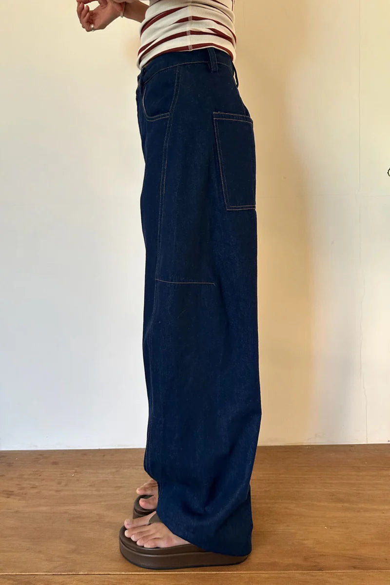 Lilya Tilly Denim Jeans Deep Blue - model back view