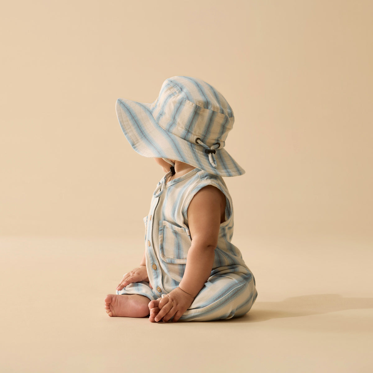 Wilson and Frenchy Deep Blue Stripe Organic Sun Hat - stripe detail close-up
