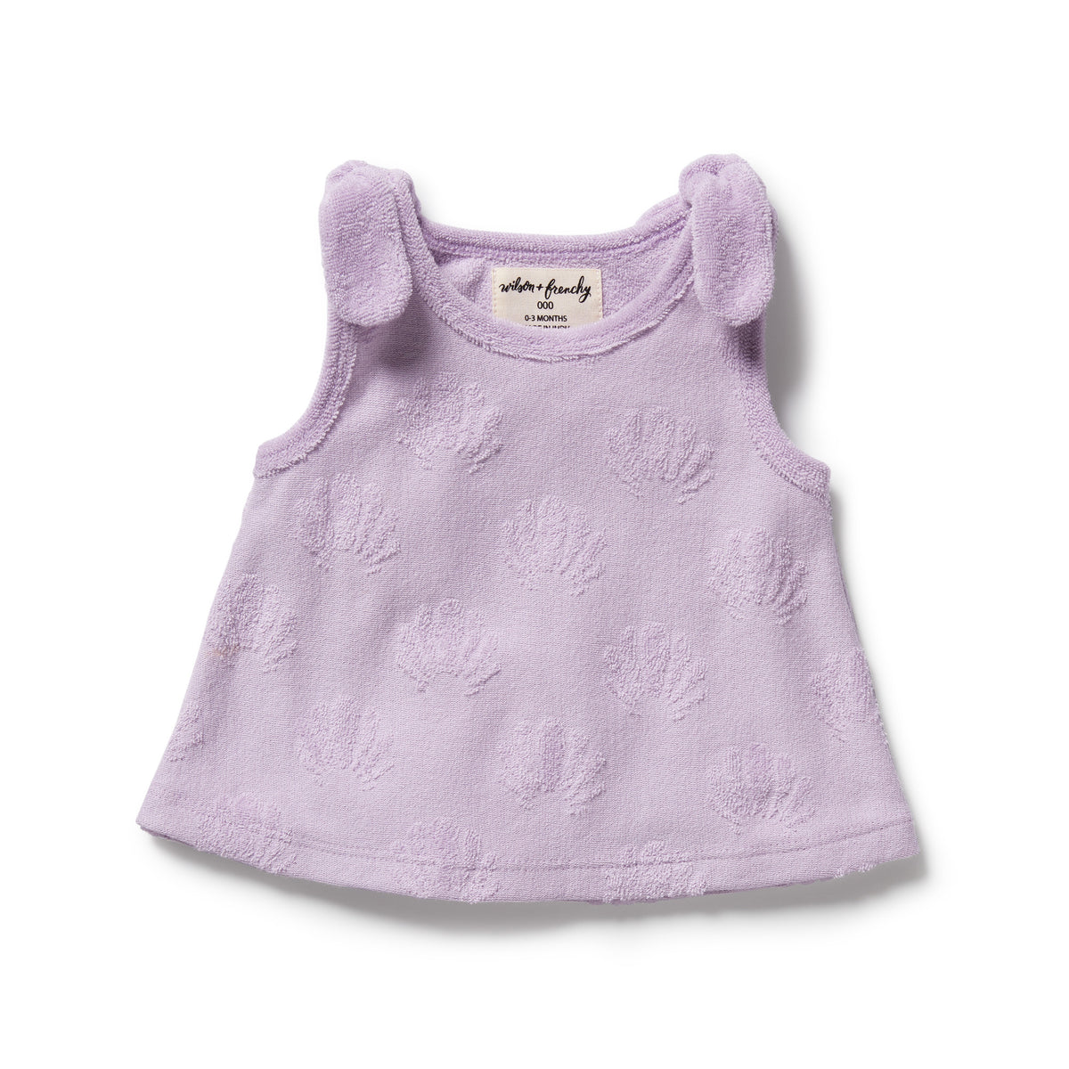 Wilson and Frenchy Lavender Shells Organic Terry Singlet - product flatlay
