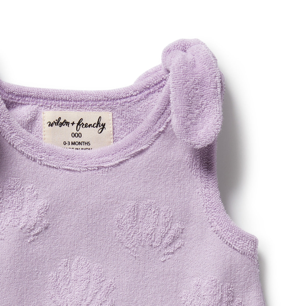 Wilson and Frenchy Lavender Shells Organic Terry Singlet - baby front view