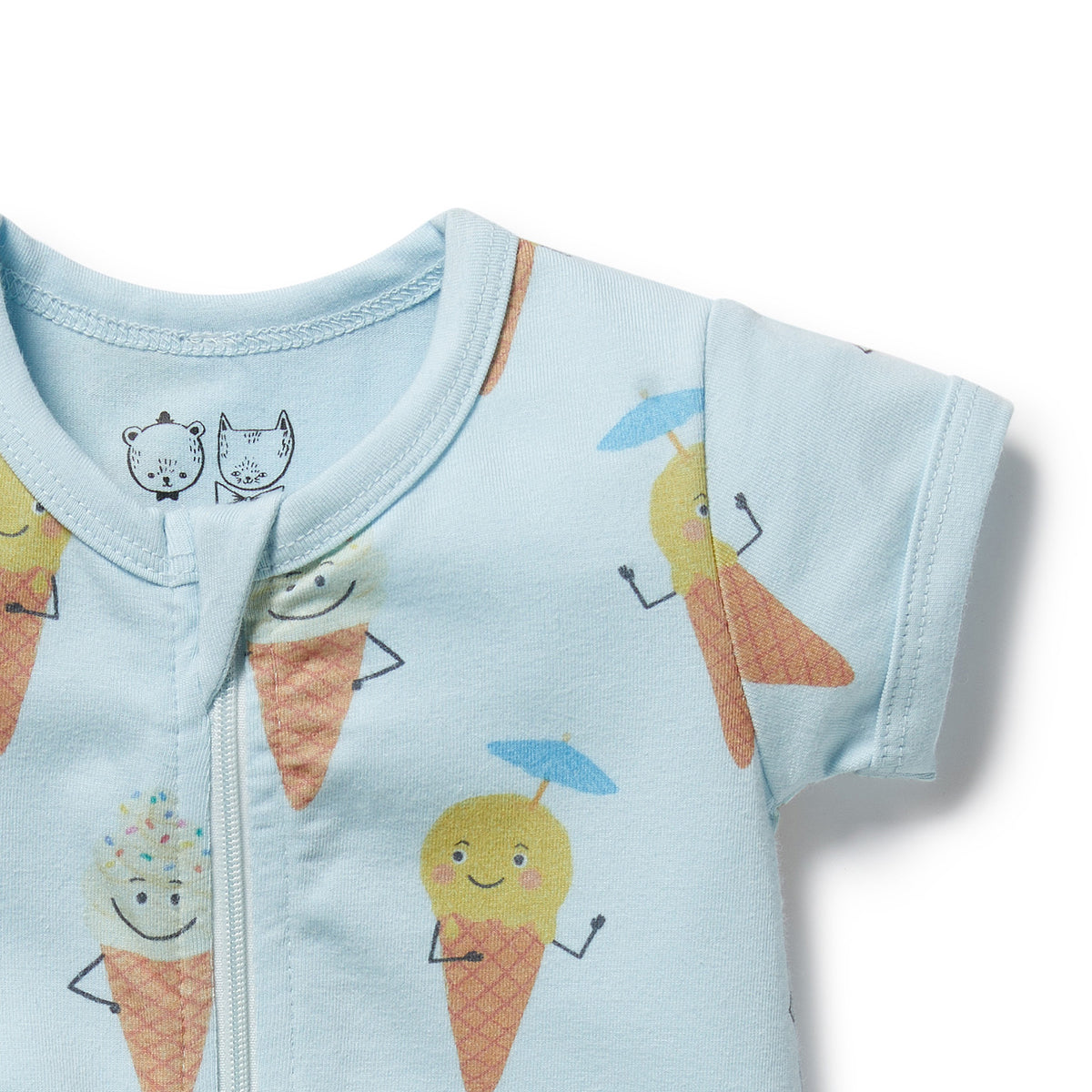 Wilson and Frenchy Frosty Friends Organic Boyleg Zipsuit - baby front view