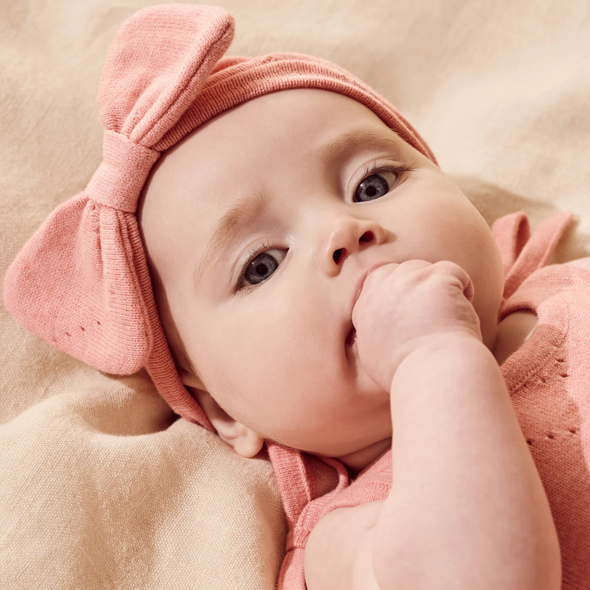 Wilson & Frenchy Petal Pink knitted pointelle headband, view 2