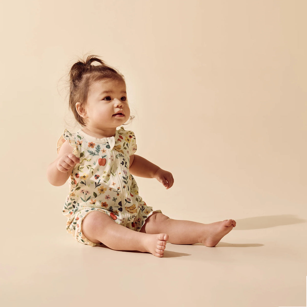 Wilson & Frenchy Summer Garden organic ruffle zipsuit, view 2