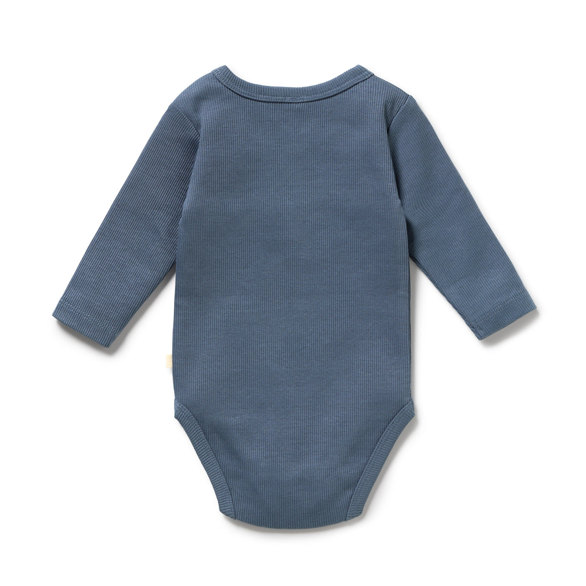 Wilson and Frenchy Twilight Blue Organic Rib Long Sleeved Bodysuit - product flatlay