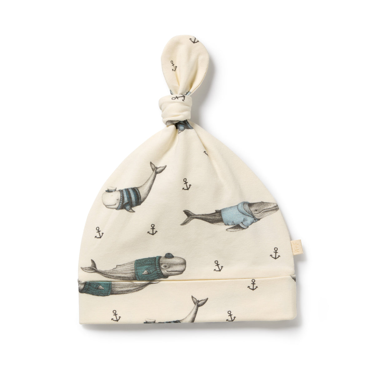 Wilson and Frenchy Woolly Whales Organic Knot Hat - whale print detail