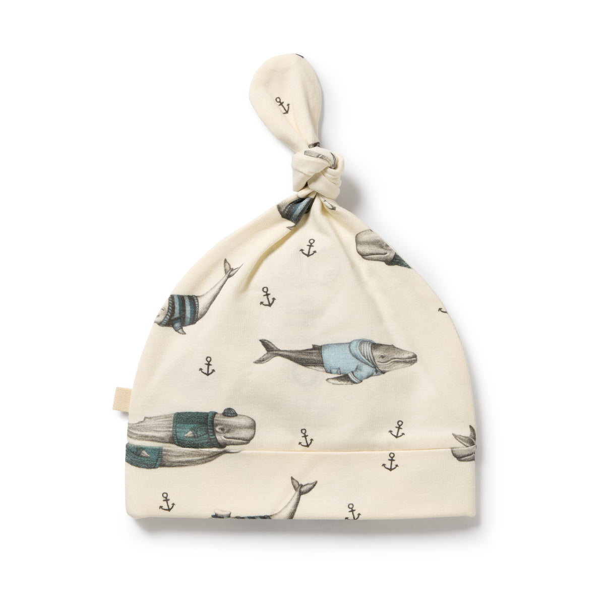 Wilson and Frenchy Woolly Whales Organic Knot Hat - baby wearing hat