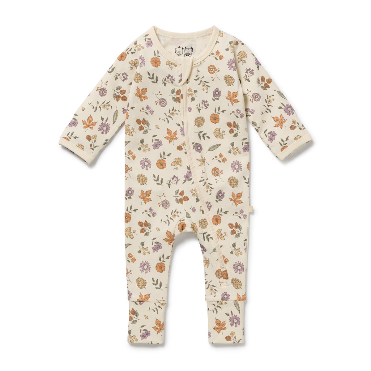 Wilson and Frenchy Maple Glow Organic Zipsuit with Feet - product flatlay