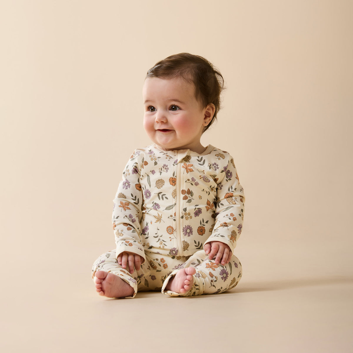 Wilson and Frenchy Maple Glow Organic Zipsuit with Feet - baby front view