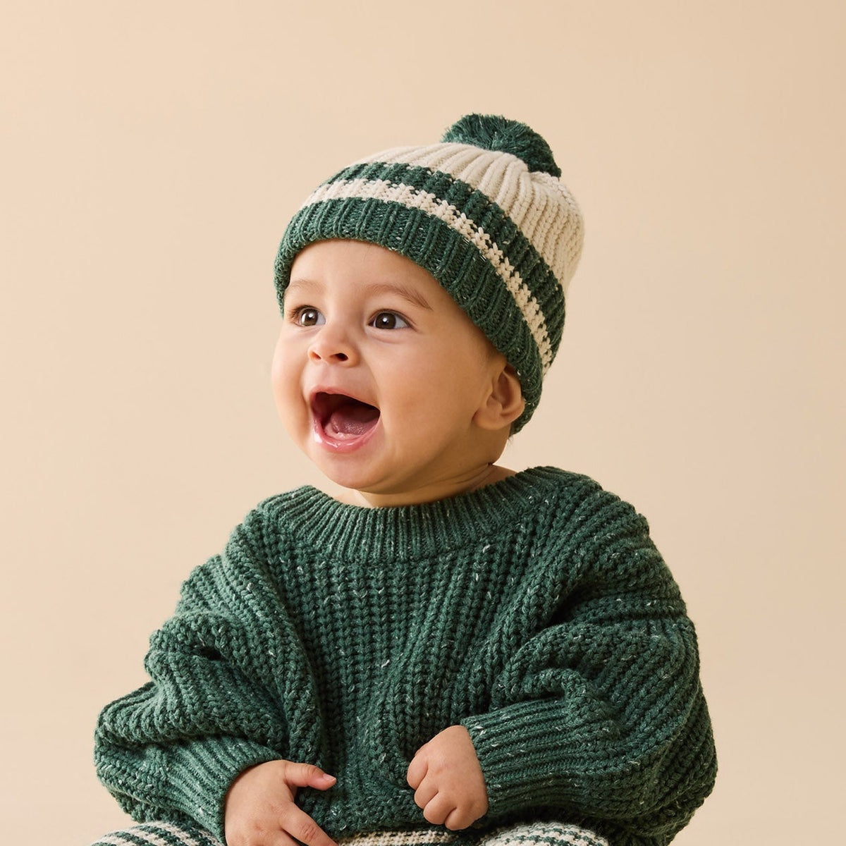 Wilson and Frenchy Clover Organic Knitted Stripe Hat - baby wearing hat lifestyle
