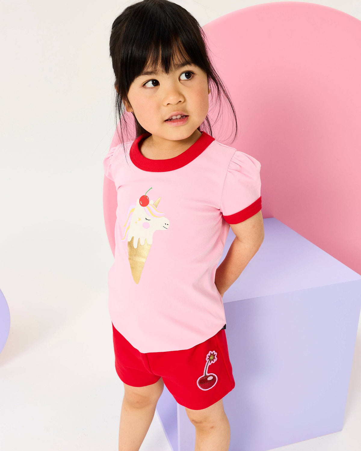 Rock Your Baby - Unicorn Ice Cream Ringer Tee — front view flat lay