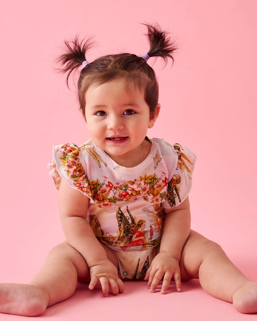 Kip and Co x Fairyland Fairy Friends Forever Organic Frill Baby Romper - product flatlay