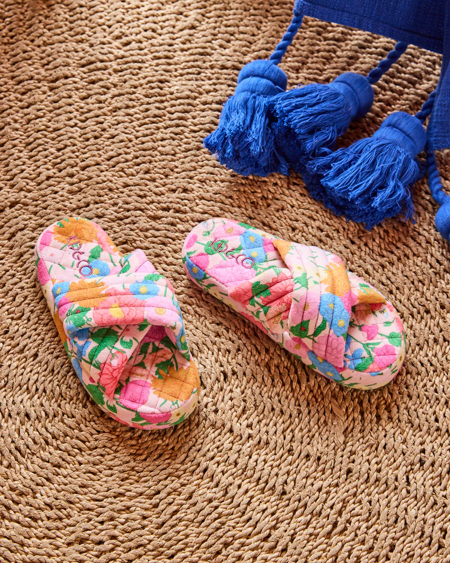 Kip and Co Follow the Sun velvet slippers - pair top view