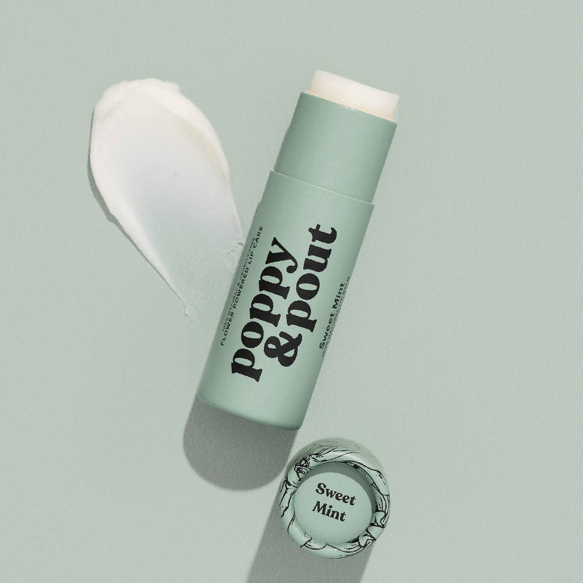 Poppy and Pout Sweet Mint Lip Balm - product flatlay