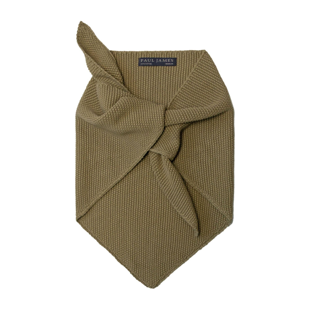 Paul James Knitwear - Cotton Textured Neckerchief- Light Olive — close-up detail