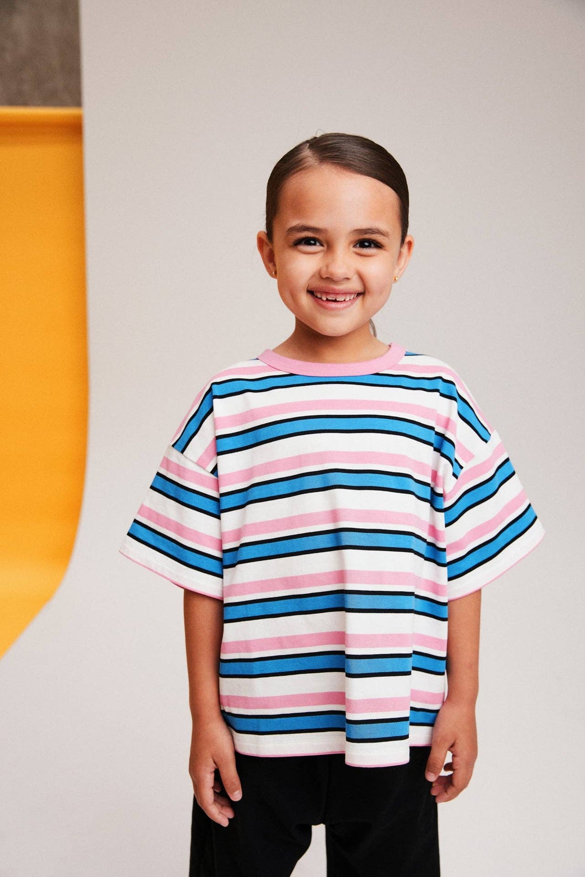 BBOBBIE - Striped Tee in Pink — side view