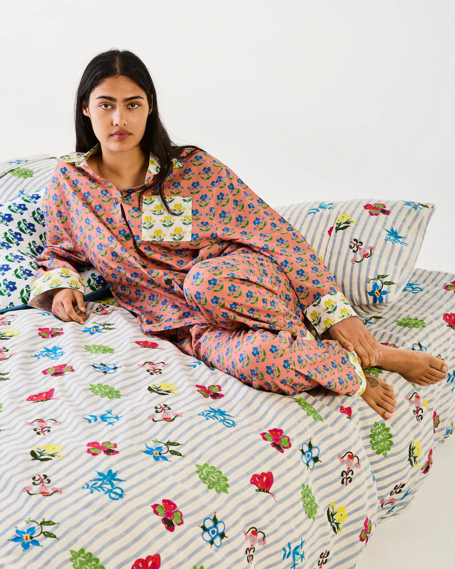 Kip and Co Anna Spiro Indian Summer Rose pyjamas - model wearing lifestyle