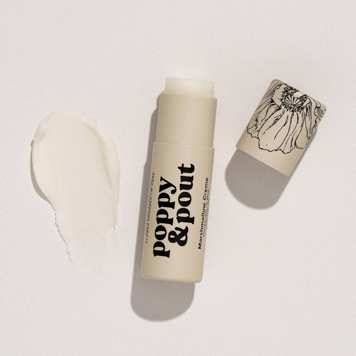 Poppy and Pout Marshmallow Creme Lip Balm - product flatlay