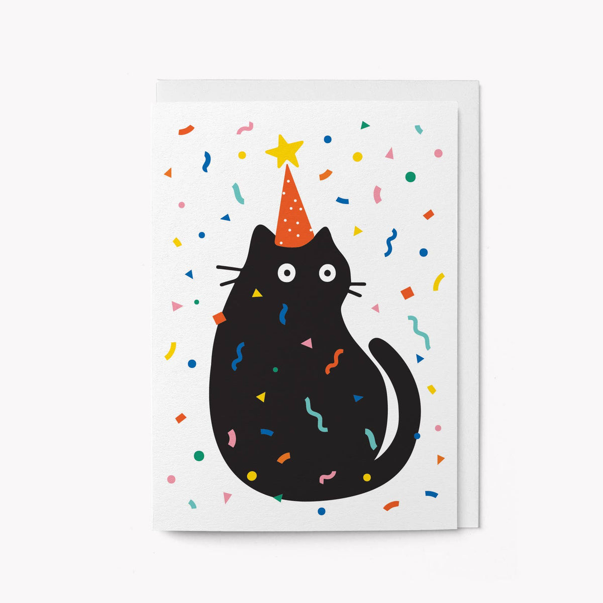 Graphic Factory - Party Cat Confetti Greeting Card — front view flat lay