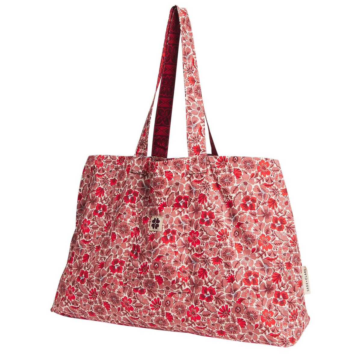 Sage x Clare  |Magnolia Reversible Cotton Tote Bag - Poppy