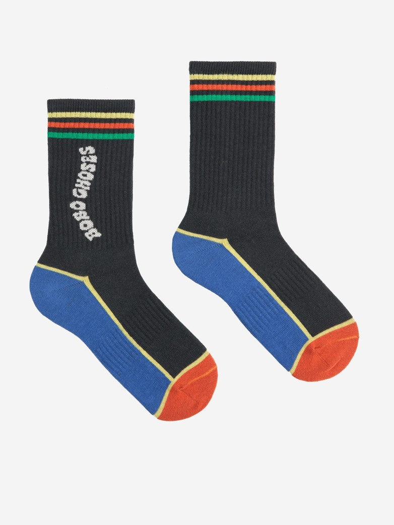 Bobo Choses - Colour block long socks SS25 — front view flat lay