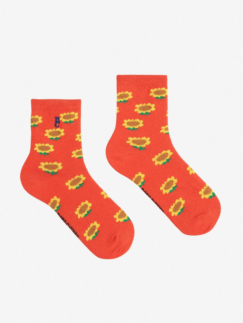 Bobo Choses - Sunflower all over short socks SS25 — front view flat lay