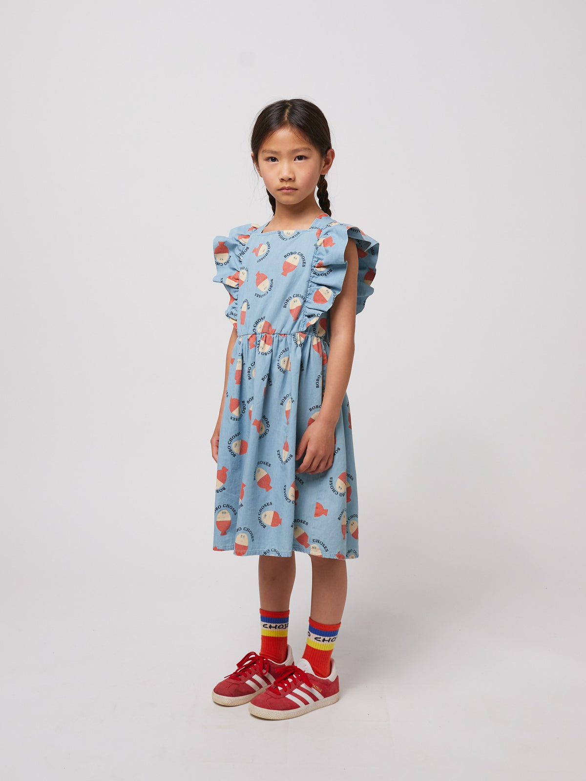 Bobo Choses - Morning Egg all over ruffle dress SS25 — styled lifestyle shot