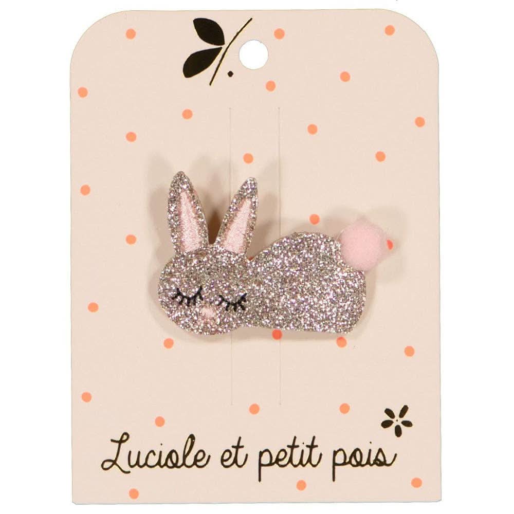 Luciole et Petit Pois - Rabbit hair clip - Gold glitter — front view flat lay