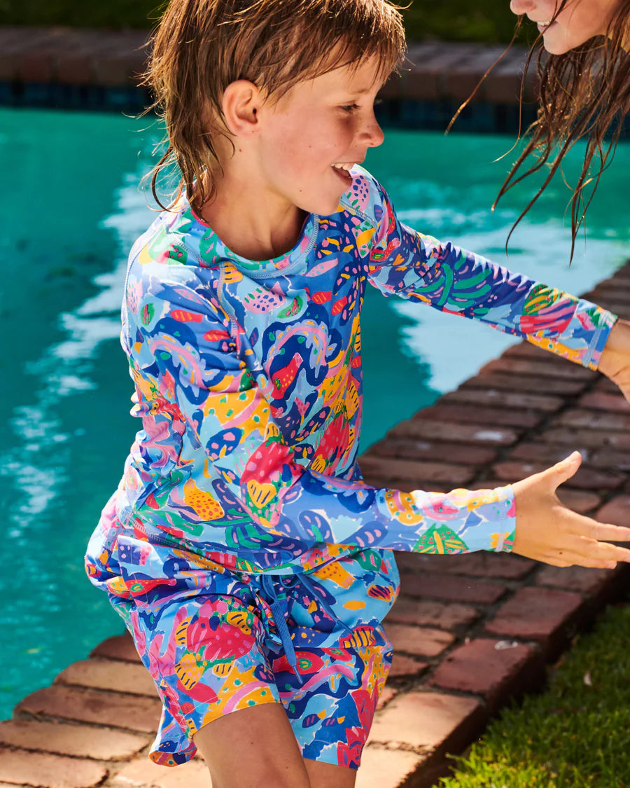 Kip and Co Ken Done Reef Garden rash vest - back view on child