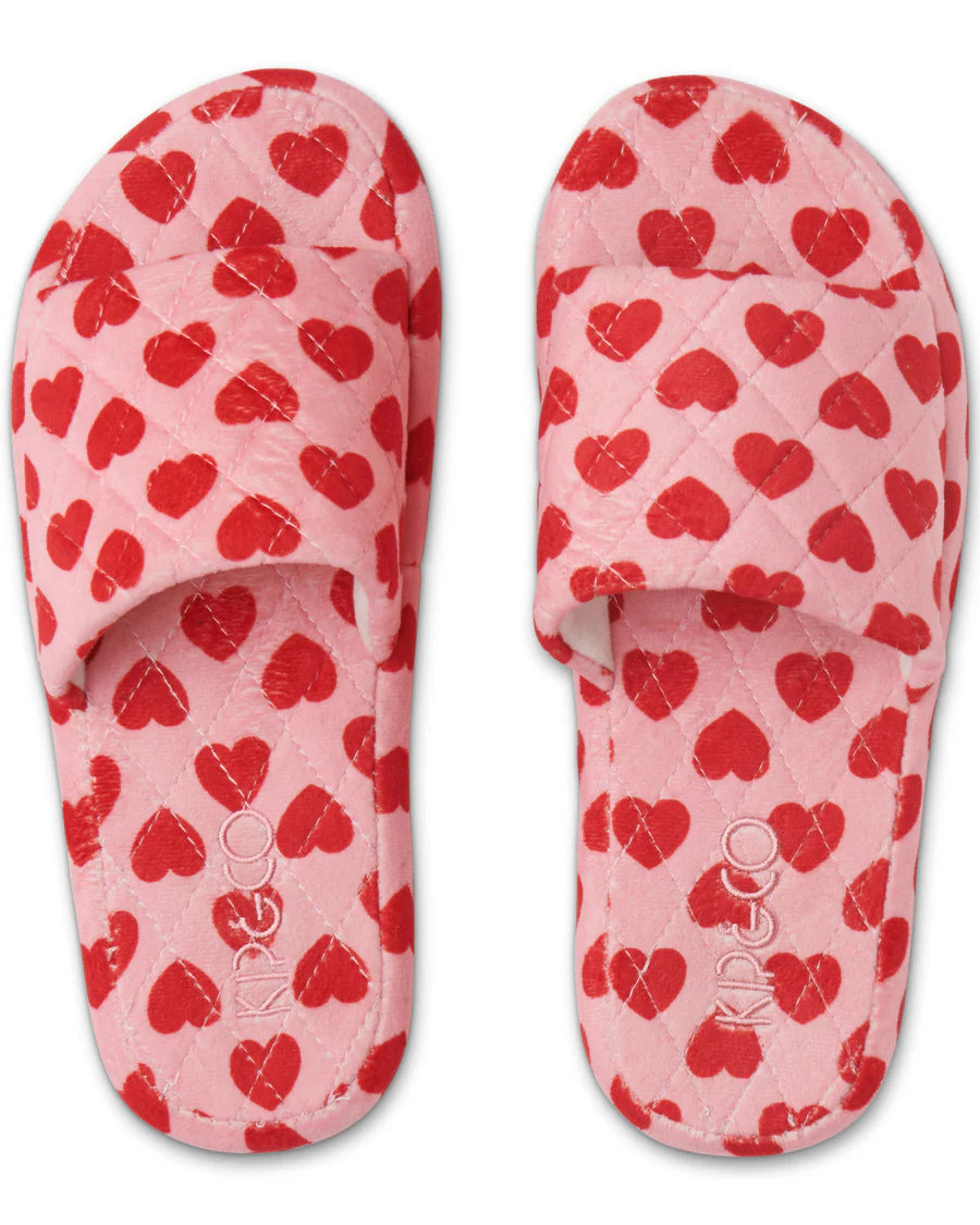 Kip and Co I Heart You Quilted Velvet Adult Slippers - product flatlay