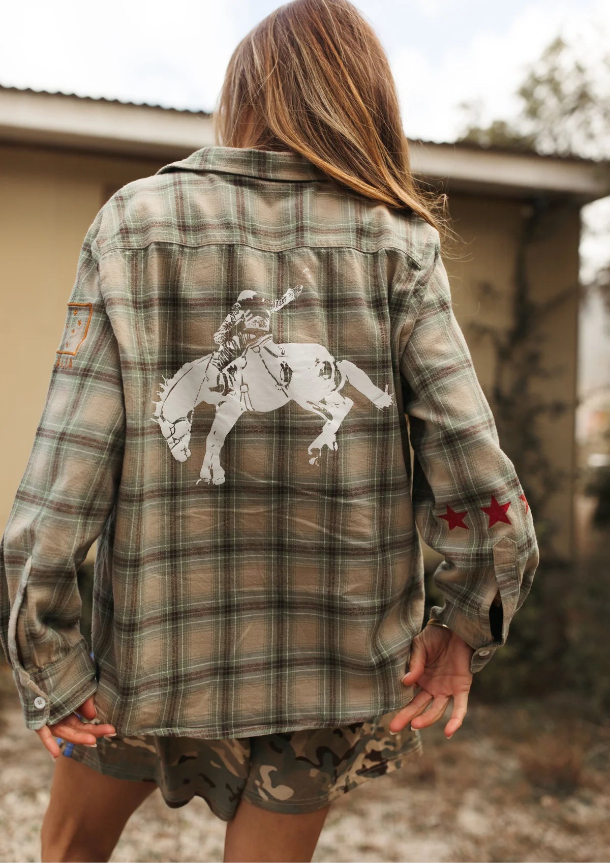 FAR MER by Whitney Military Check Boyfriend Button Up shirt