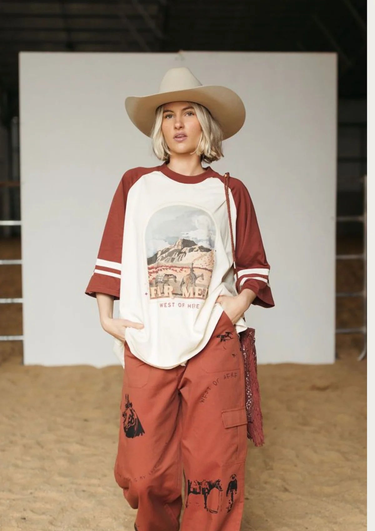 FAR MER - West Of Here Raglan Tee — styled lifestyle shot